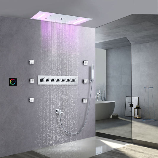 Juno Ceiling Recessed LED Thermostatic 7 Handles Shower Set with Waterfall Rain Function