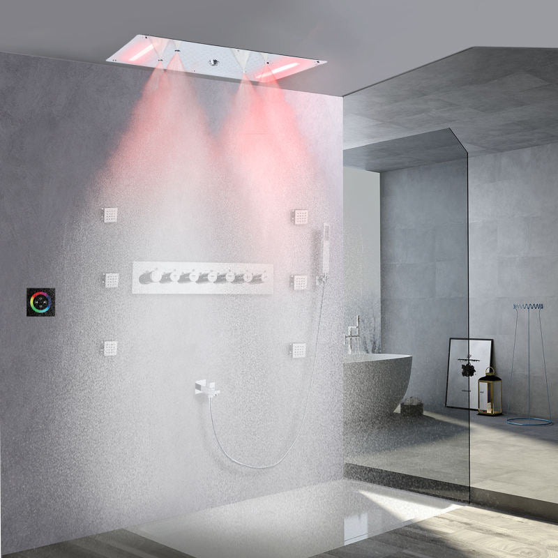 Juno Ceiling Recessed LED Thermostatic 7 Handles Shower Set with Waterfall Rain Function