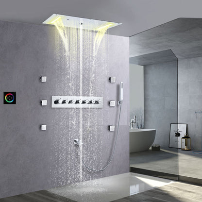Juno Ceiling Recessed LED Thermostatic 7 Handles Shower Set with Waterfall Rain Function