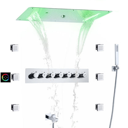 Juno Ceiling Recessed LED Thermostatic 7 Handles Shower Set with Waterfall Rain Function