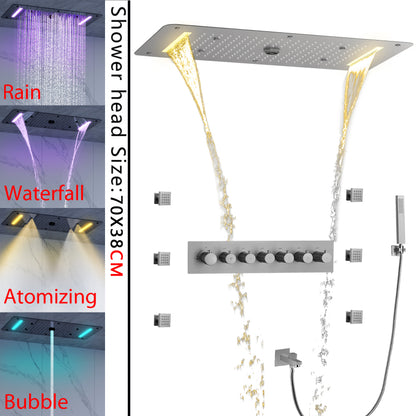 Juno Ceiling Recessed LED Thermostatic 7 Handles Shower Set with Waterfall Rain Function
