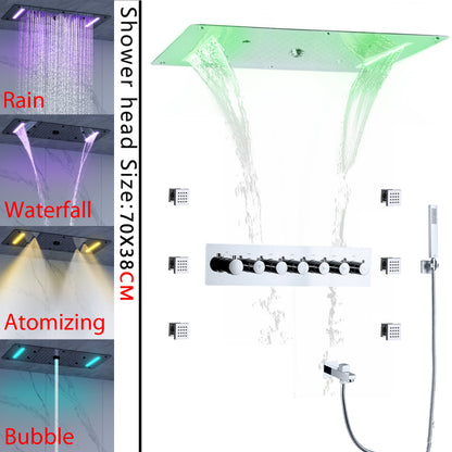 Juno Ceiling Recessed LED Thermostatic 7 Handles Shower Set with Waterfall Rain Function