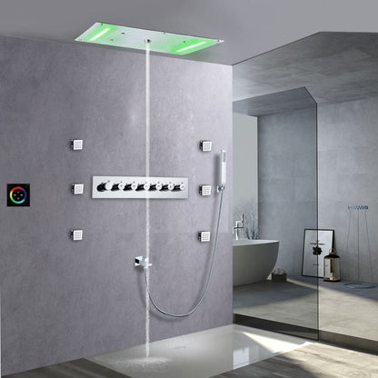 Juno Ceiling Recessed LED Thermostatic 7 Handles Shower Set with Waterfall Rain Function