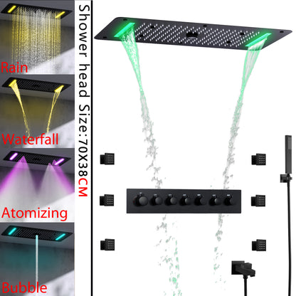 Juno Ceiling Recessed LED Thermostatic 7 Handles Shower Set with Waterfall Rain Function