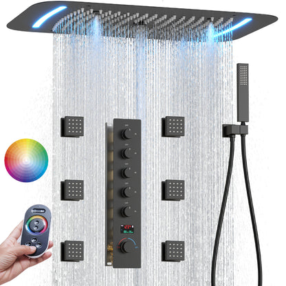 Juno Concealed Ceiling Mounted Shower Set Waterfall & Digital Thermostat, 6 Handles