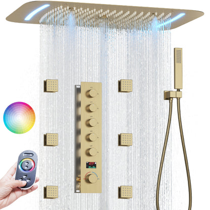Juno Concealed Ceiling Mounted Shower Set Waterfall & Digital Thermostat, 6 Handles