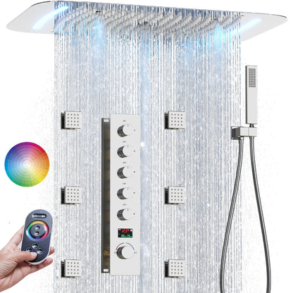 Juno Concealed Ceiling Mounted Shower Set Waterfall & Digital Thermostat, 6 Handles