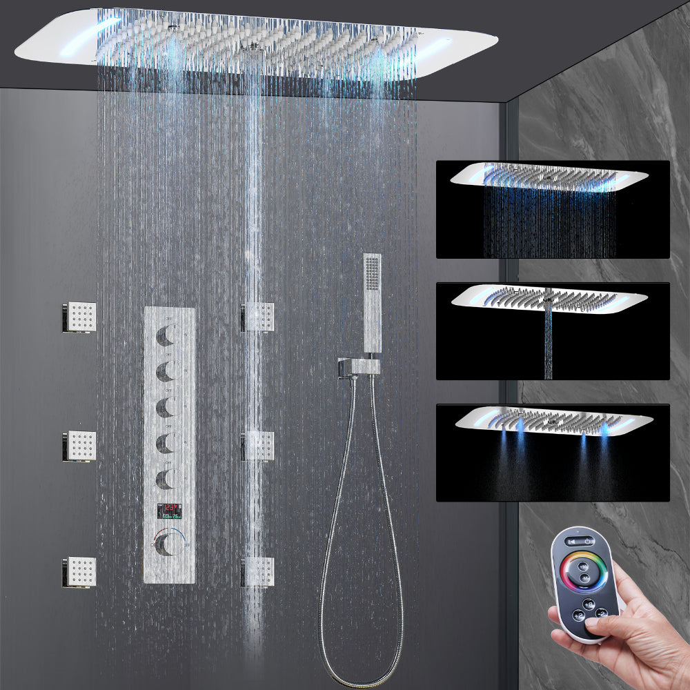 Juno Concealed Ceiling Mounted Shower Set Waterfall & Digital Thermostat, 6 Handles