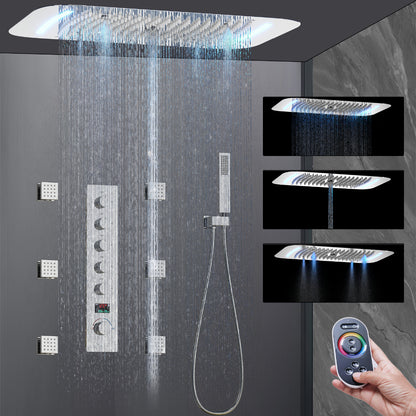Juno Concealed Ceiling Mounted Shower Set Waterfall & Digital Thermostat, 6 Handles