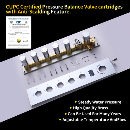 Juno Concealed Ceiling Mounted Shower Set Waterfall & Digital Thermostat, 6 Handles