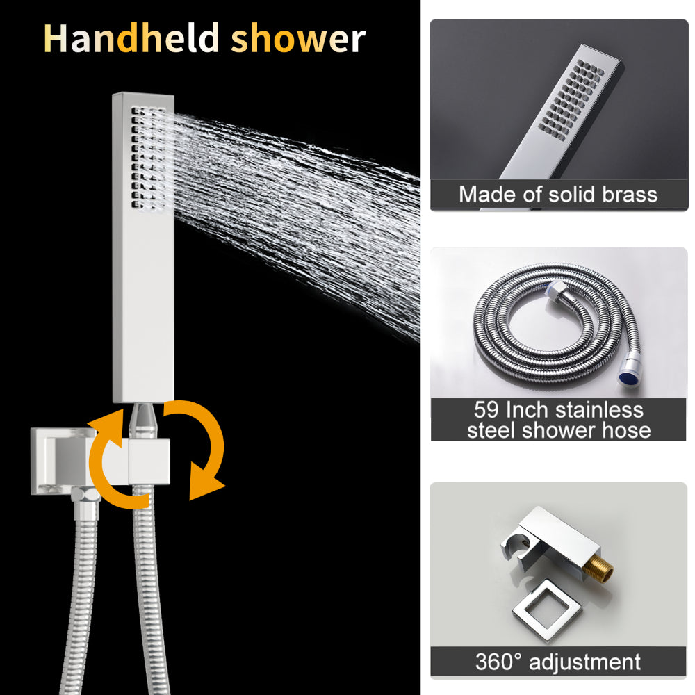 Juno Concealed Ceiling Mounted Shower Set Waterfall & Digital Thermostat, 6 Handles
