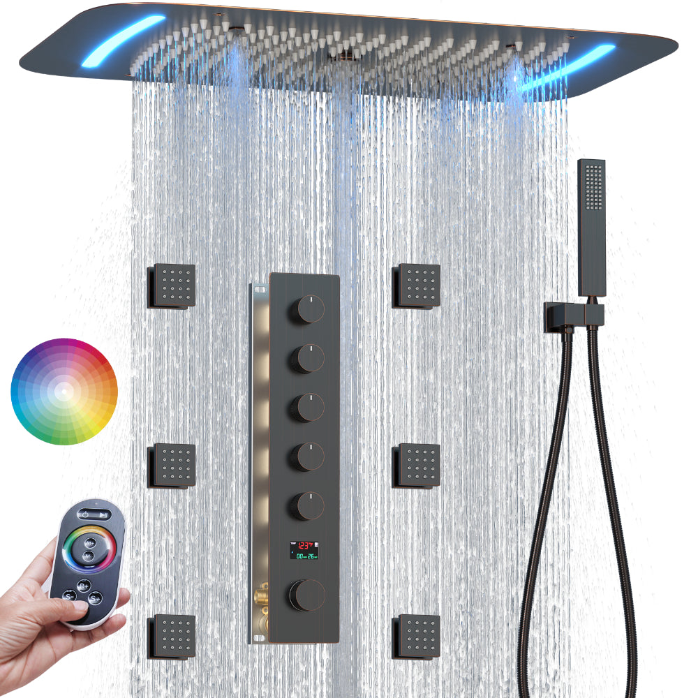 Juno Concealed Ceiling Mounted Shower Set Waterfall & Digital Thermostat, 6 Handles