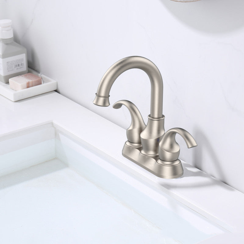Juno Deck Mounted Brass 4-Inch Dual-Handle Bathroom Basin Mixer Faucet