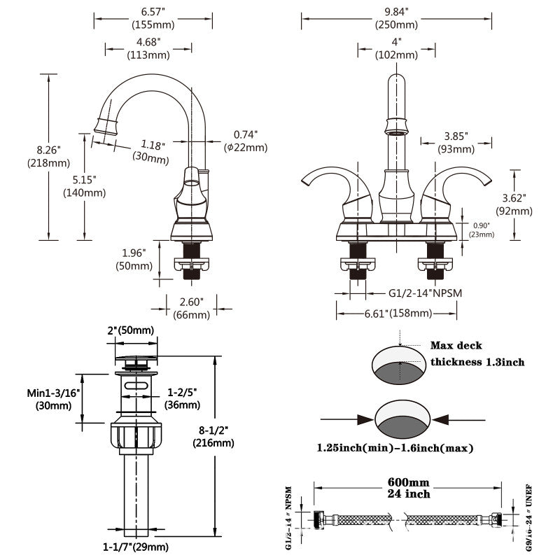 Juno Deck Mounted Brass 4-Inch Dual-Handle Bathroom Basin Mixer Faucet