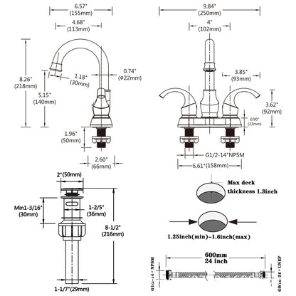 Juno Deck Mounted Brass 4-Inch Dual-Handle Bathroom Basin Mixer Faucet