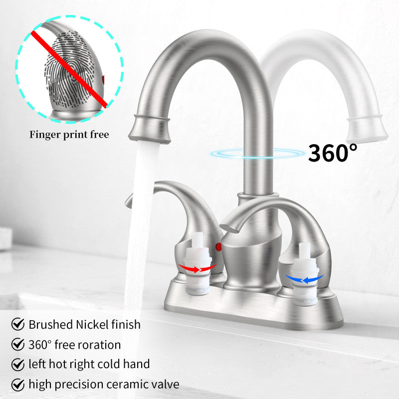 Juno Deck Mounted Brass 4-Inch Dual-Handle Bathroom Basin Mixer Faucet