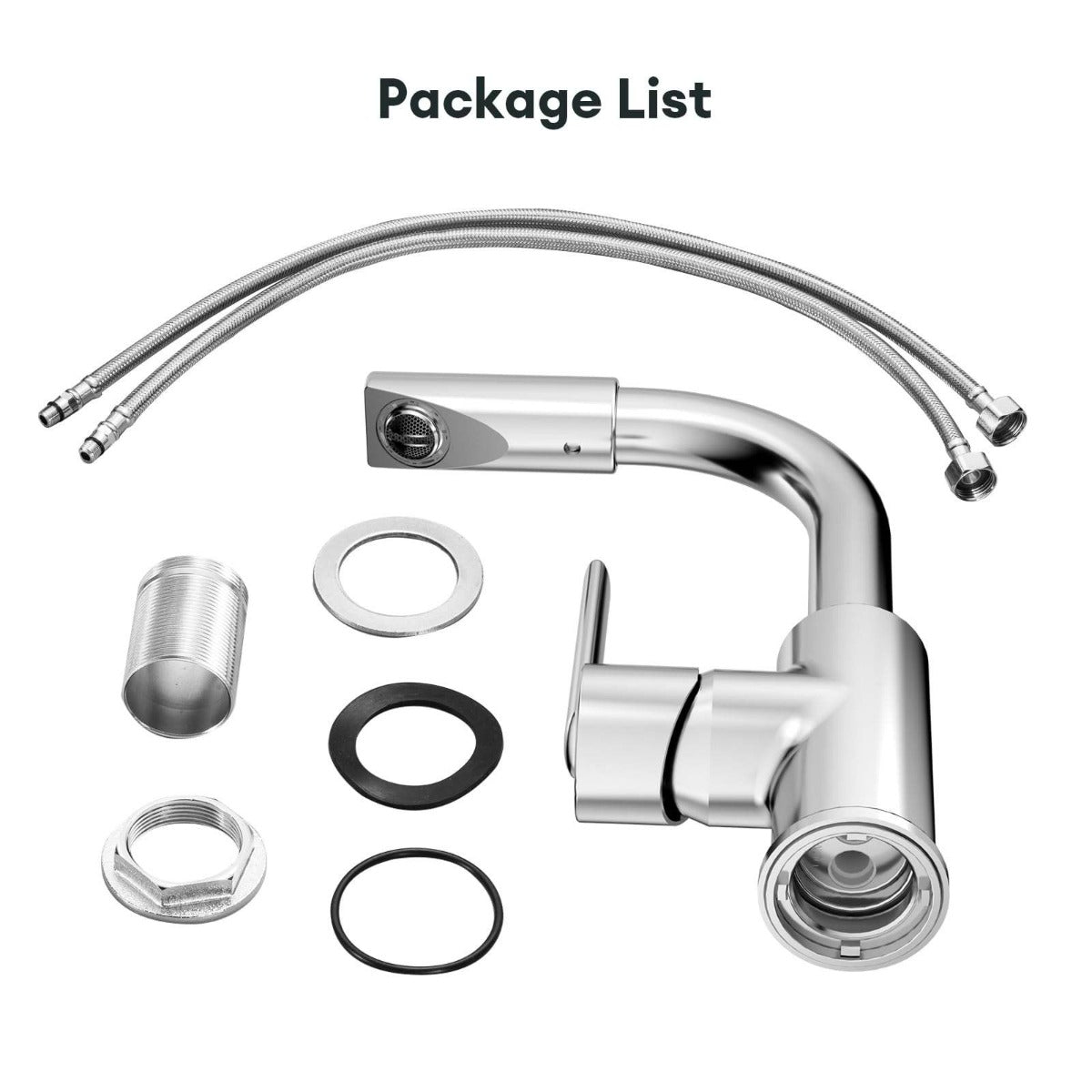 Juno Deck-Mounted Chrome Single-Handle Bathroom Basin Faucet Mixer with 360-Degree Rotation and Water-Saving Aerator