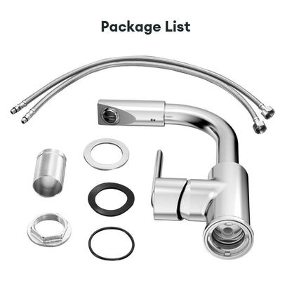 Juno Deck-Mounted Chrome Single-Handle Bathroom Basin Faucet Mixer with 360-Degree Rotation and Water-Saving Aerator