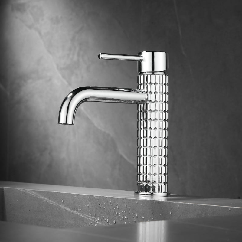 Juno Deck-Mounted Single Handle Bathroom Faucet - Hot & Cold Mixer with Carved Art Design