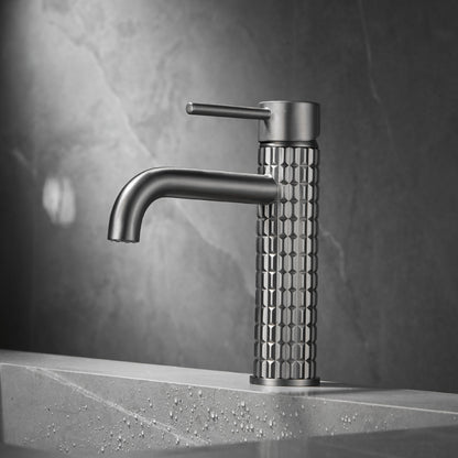 Juno Deck-Mounted Single Handle Bathroom Faucet - Hot & Cold Mixer with Carved Art Design