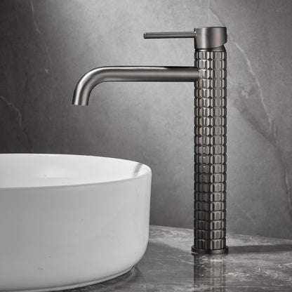 Juno Deck-Mounted Single Handle Bathroom Faucet - Hot & Cold Mixer with Carved Art Design