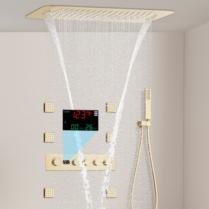 Juno Digital Display Ceiling Mount Shower System Rainfall Shower Faucet with Body Jets