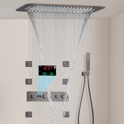 Juno Digital Display Ceiling Mount Shower System Rainfall Shower Faucet with Body Jets
