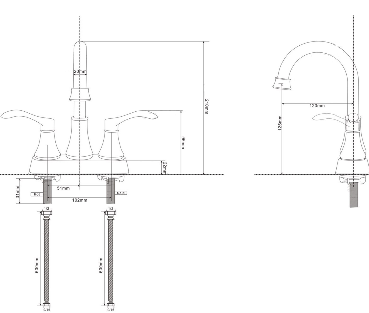 Juno Brushed Nickel Bathroom Faucet Dual Handle Deck Mounted Faucet