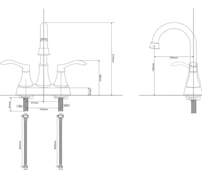 Juno Brushed Nickel Bathroom Faucet Dual Handle Deck Mounted Faucet