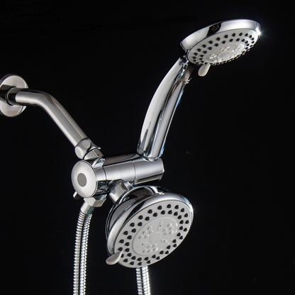 Color Changing Water Powered LED Dual Shower Head 3 Way Diverter