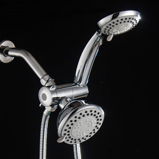 Color Changing Water Powered LED Dual Shower Head 3 Way Diverter