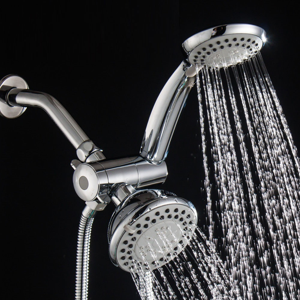 Juno Dual Shower Head Wall Mount 3 Way Diverter Chrome Finish Multi Function