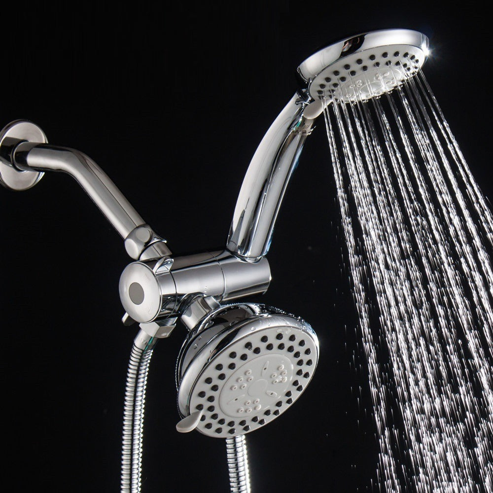 Juno Dual Shower Head Wall Mount 3 Way Diverter Chrome Finish Multi Function