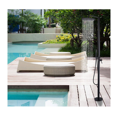 Juno Freestanding Outdoor Shower Column Set in Stainless Steel Finish Hot & Cold Mixer Rain Shower for Pool & Garden