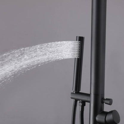 Juno Freestanding Outdoor Shower Column Set in Stainless Steel Finish Hot & Cold Mixer Rain Shower for Pool & Garden