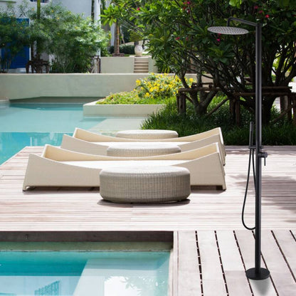 Juno Freestanding Outdoor Shower Column Set in Stainless Steel Finish Hot & Cold Mixer Rain Shower for Pool & Garden