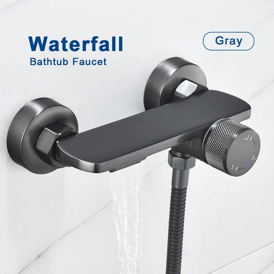 Juno Wall Mount Waterfall Bath-tub Faucet Single Handle with Handheld Shower
