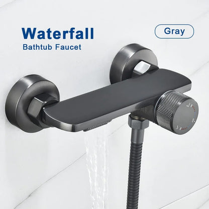 Juno Wall Mount Waterfall Bath-tub Faucet Single Handle with Handheld Shower