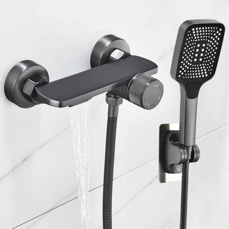 Juno Black Wall Mount Waterfall Bath-Tub Faucet Single Handle With Handheld Shower