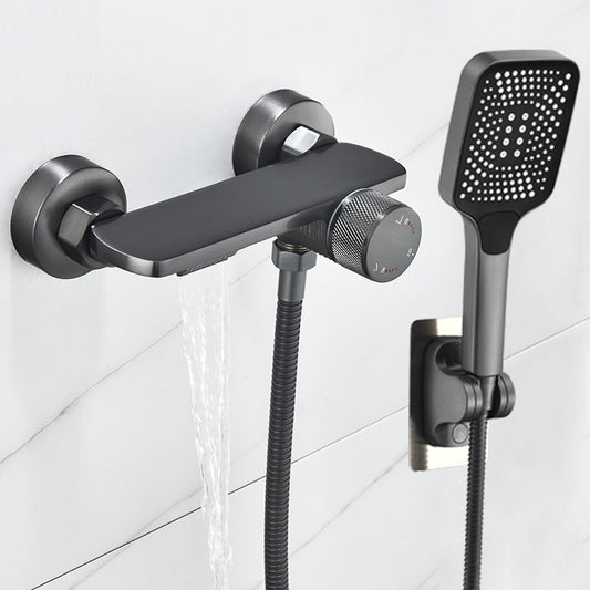 Juno Black Wall Mount Waterfall Bath-Tub Faucet Single Handle With Handheld Shower