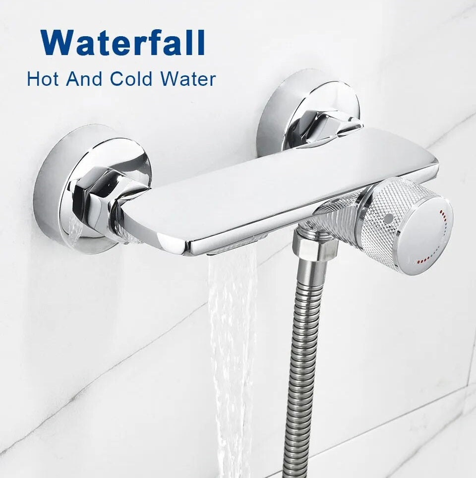 Juno Wall Mount Waterfall Bath-tub Faucet Single Handle with Handheld Shower