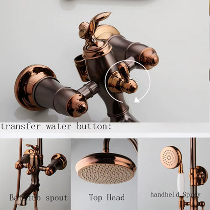Juno New Luxury Rose Gold Rain Shower System with Swivel Bathtub Mixer Tap