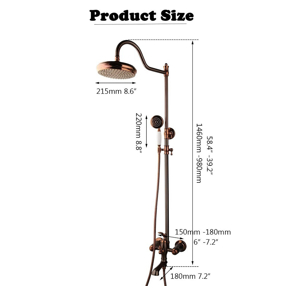 Juno New Luxury Rose Gold Rain Shower System with Swivel Bathtub Mixer Tap