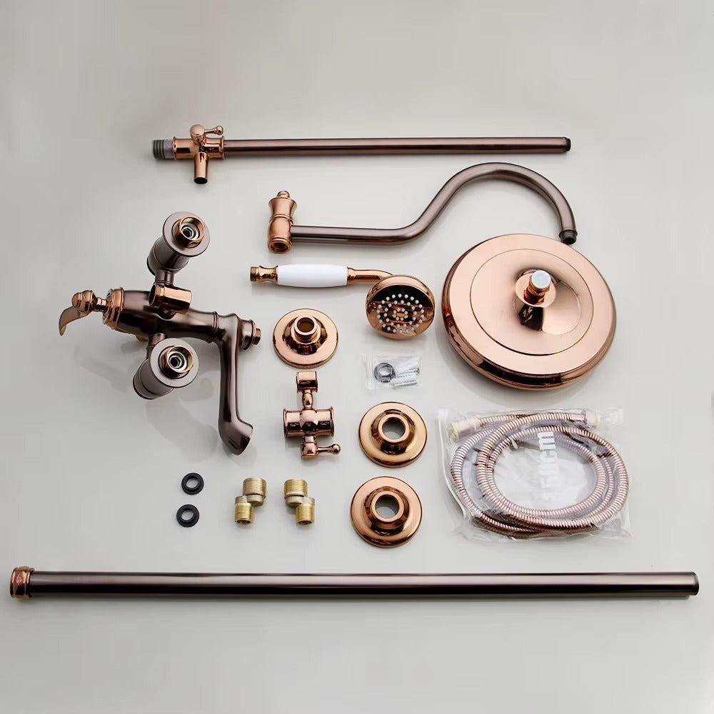 Juno New Luxury Rose Gold Rain Shower System with Swivel Bathtub Mixer Tap