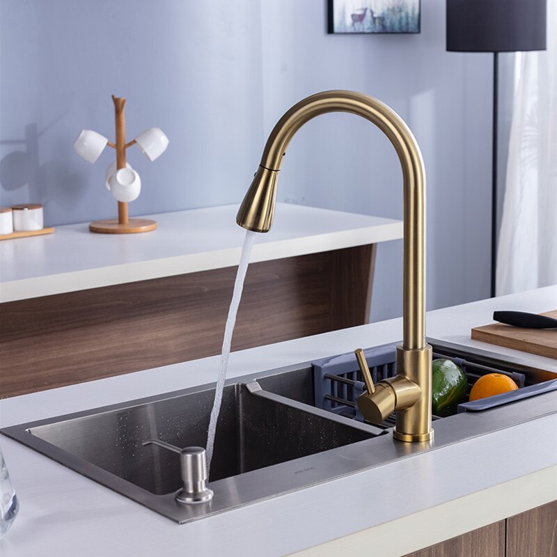 Gold Finish Touch Kitchen Sensor Faucet With Pull Down Sprayer