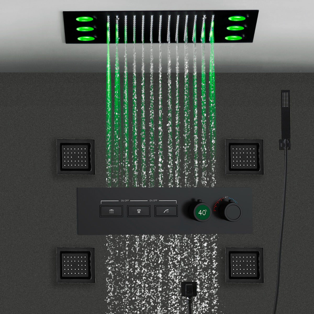 Juno Smart Remote LED Shower Head Set in Lacquered Finish with Lateral Jet