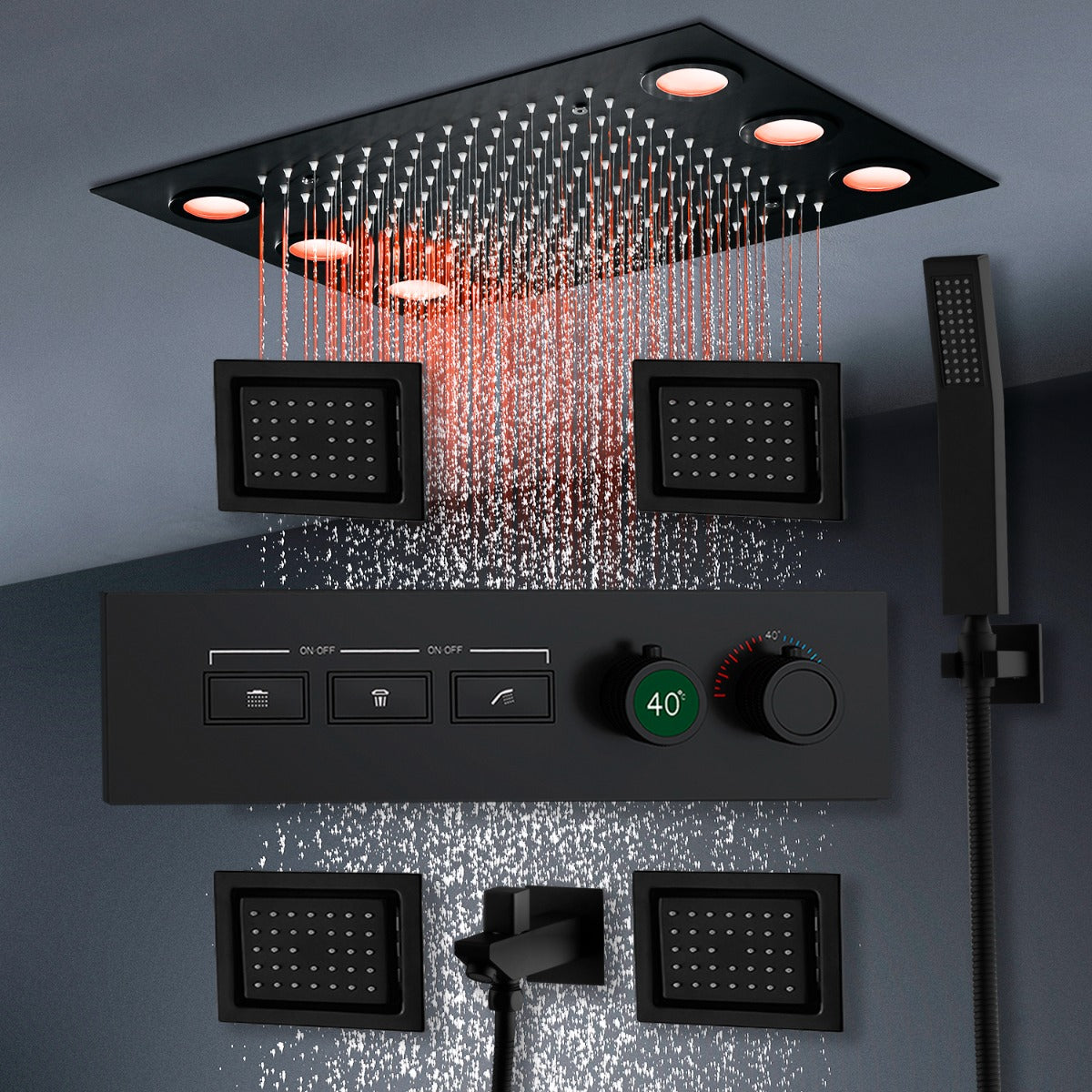 Juno Smart Remote LED Shower Head Set in Lacquered Finish with Lateral Jet