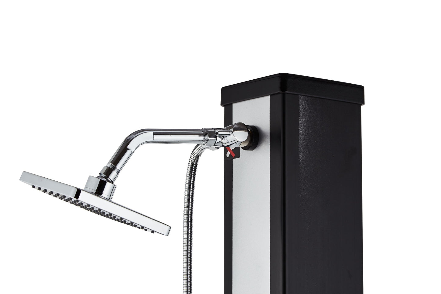 Juno Square Solar Outdoor Shower with Handle, Large Capacity 35L/40L in Silver Finish