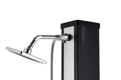 Juno Square Solar Outdoor Shower with Handle, Large Capacity 35L/40L in Silver Finish