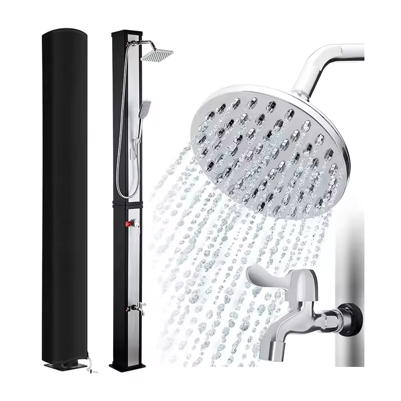 Juno Square Solar Outdoor Shower with Handle, Large Capacity 35L/40L in Silver Finish